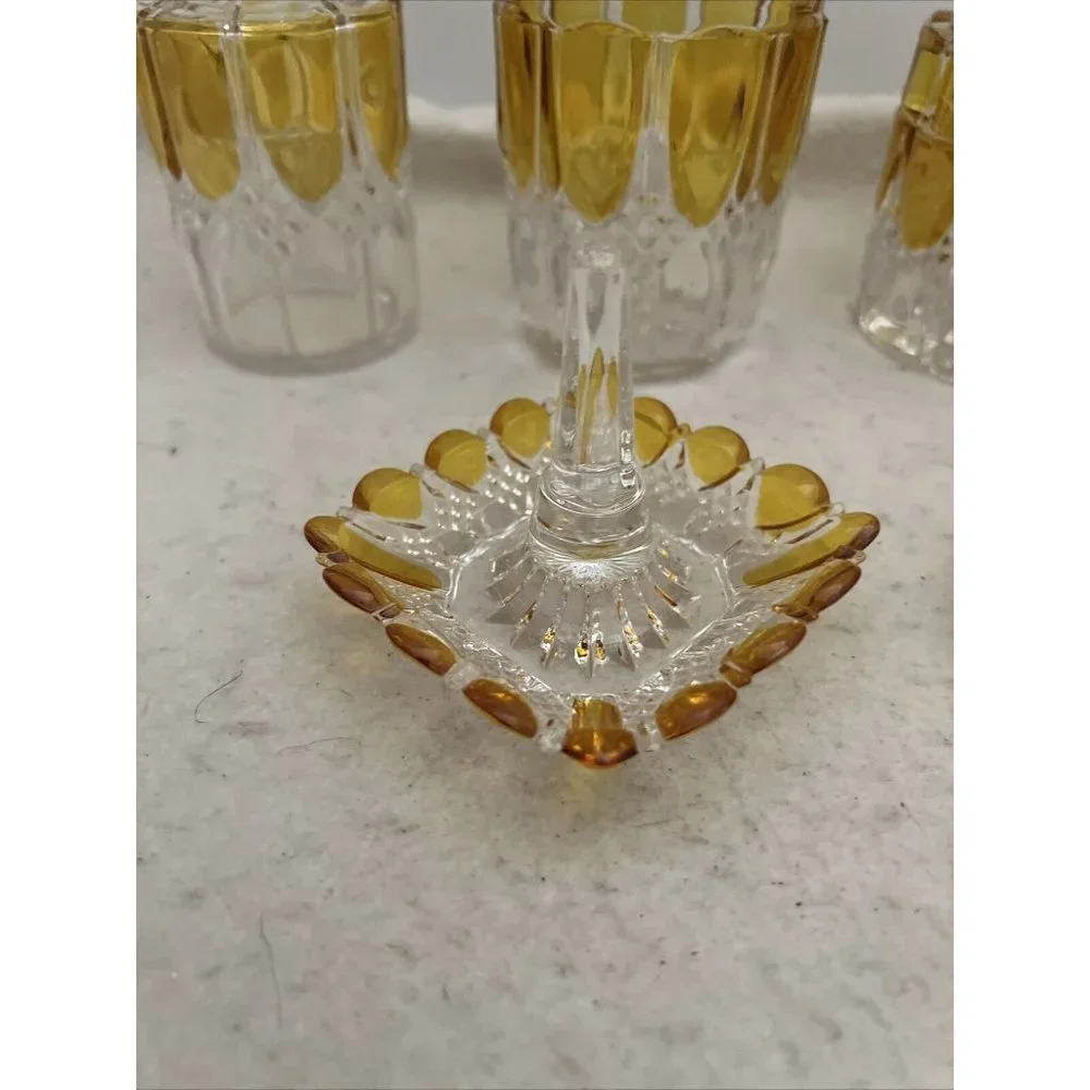Antique Circa 1908 Val St Lambert Yellow & Clear Glass 8 Piece Vanity Set